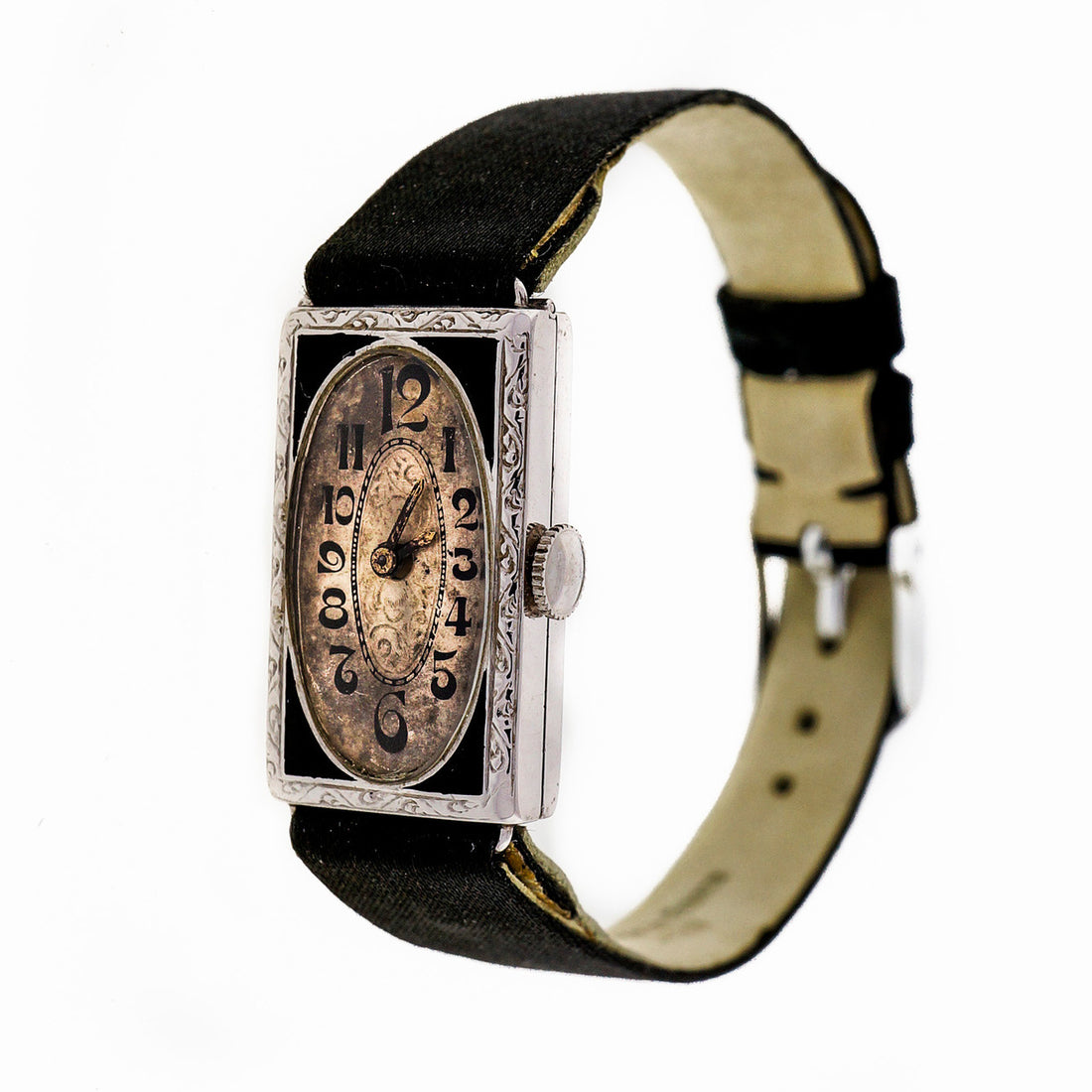Art Deco 1920 Kingston Watch Co White Gold Filled Ladies Satin Strap Watch – image 6