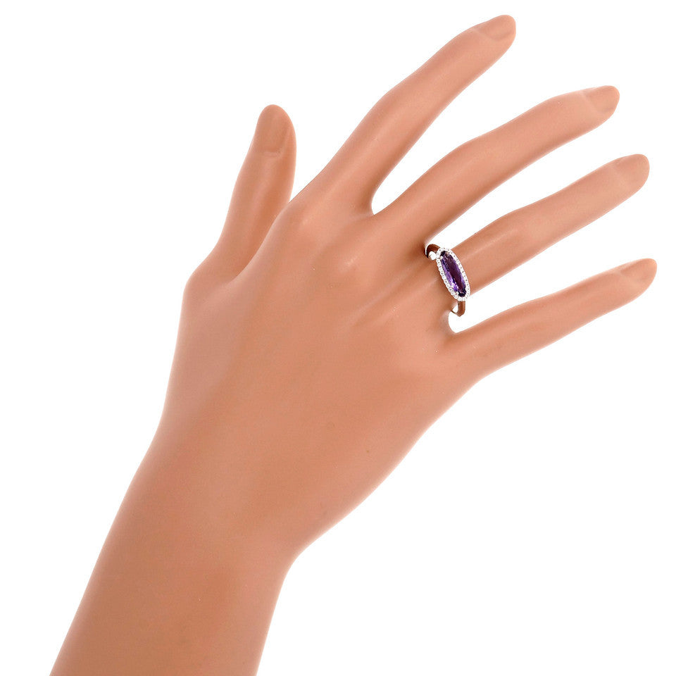 Across The Finger Amethyst Ring Diamond Halo 14k White Gold – image 7