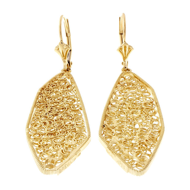 Estate Handmade Open Work Asymmetrical 14k & 18k Gold Earrings