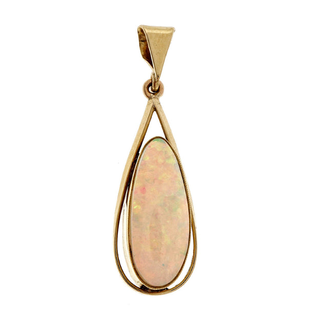 Vintage 1970 Handmade Blue Green Opal 10k Yellow Gold Pendant