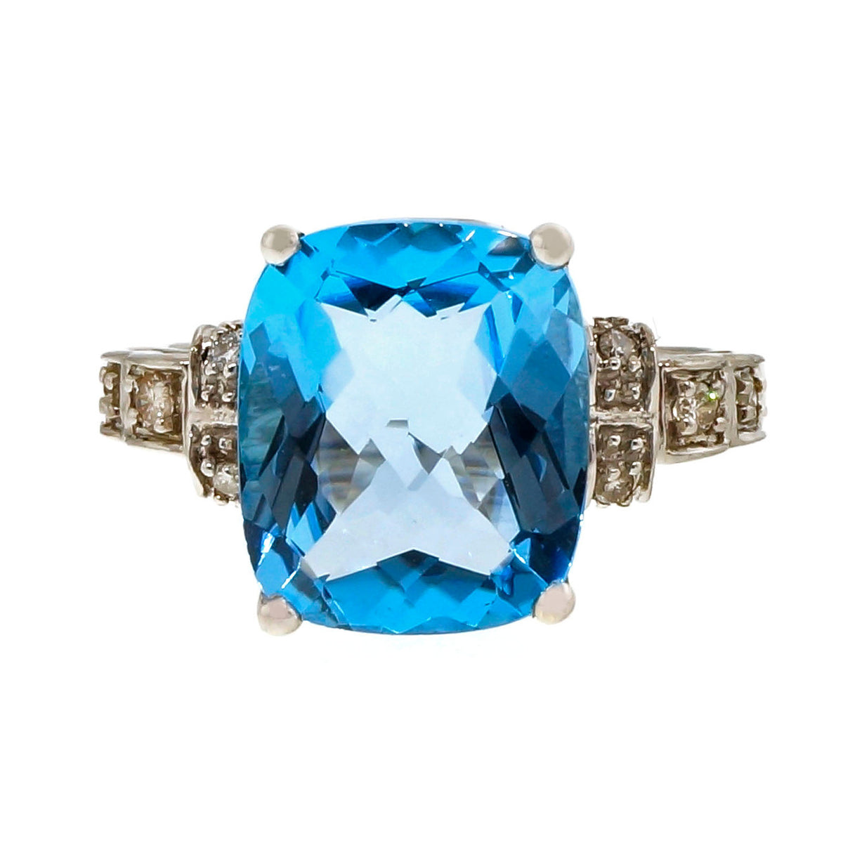 Estate 7.50ct Cushion Blue Topaz 14k White Gold Diamond Ring