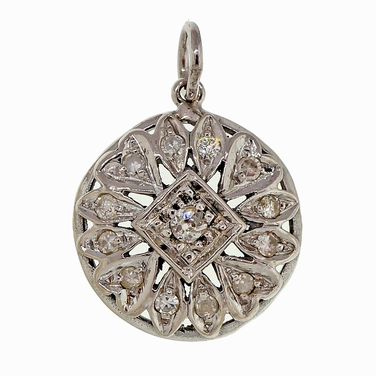 Vintage Round Diamond 0.26ct 14k White Gold Pendant