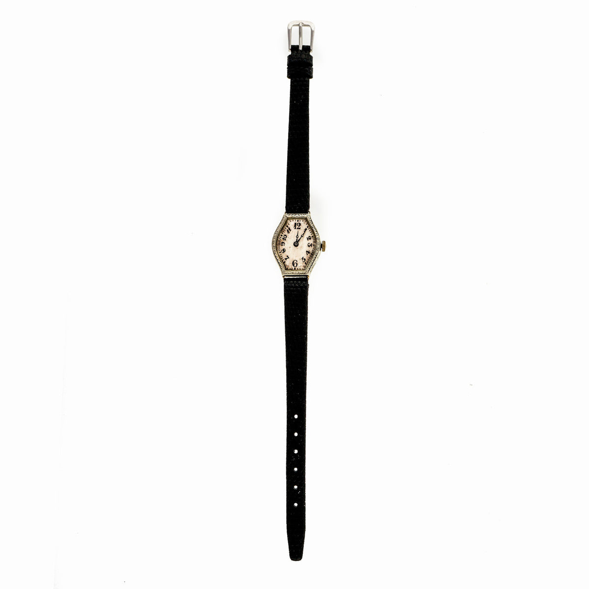 Art Deco Girod White Gold 1930 Wrist Watch Black Dial – image 7
