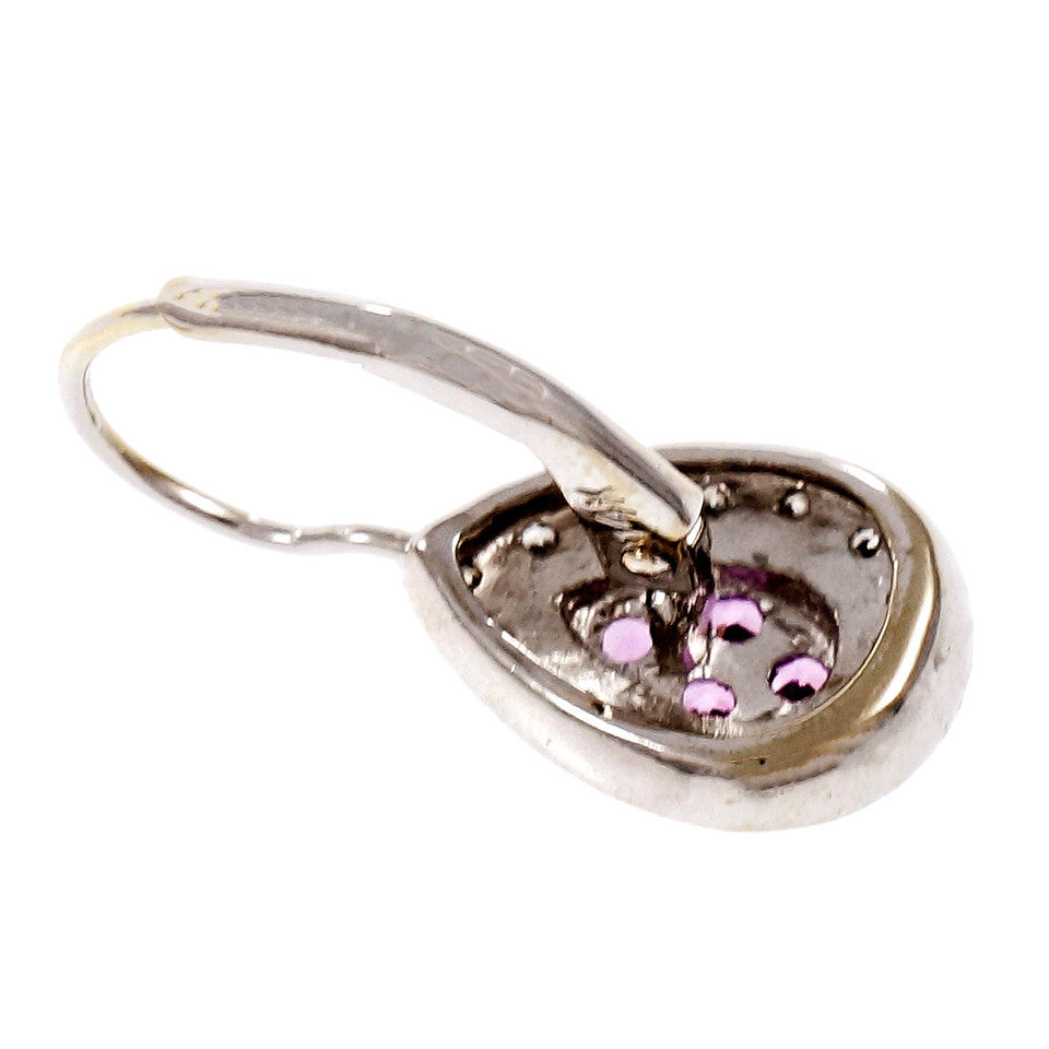 Estate Tear Drop Pink Sapphire Diamond Earrings 14k White Gold – image 2