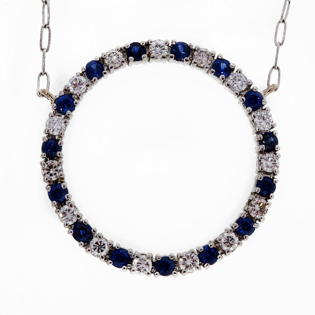 Vintage Platinum Open Circle Diamond .75ct Sapphire Necklace