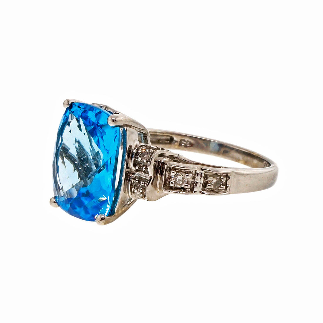 Estate 7.50ct Cushion Blue Topaz 14k White Gold Diamond Ring – image 2