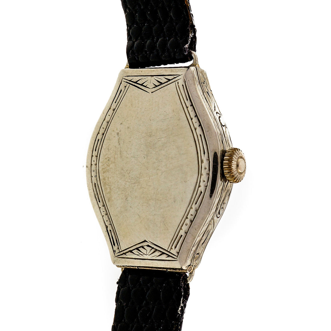 Art Deco Girod White Gold 1930 Wrist Watch Black Dial – image 3