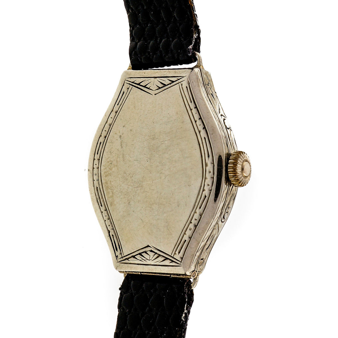 Art Deco Girod White Gold 1930 Wrist Watch Black Dial – image 9