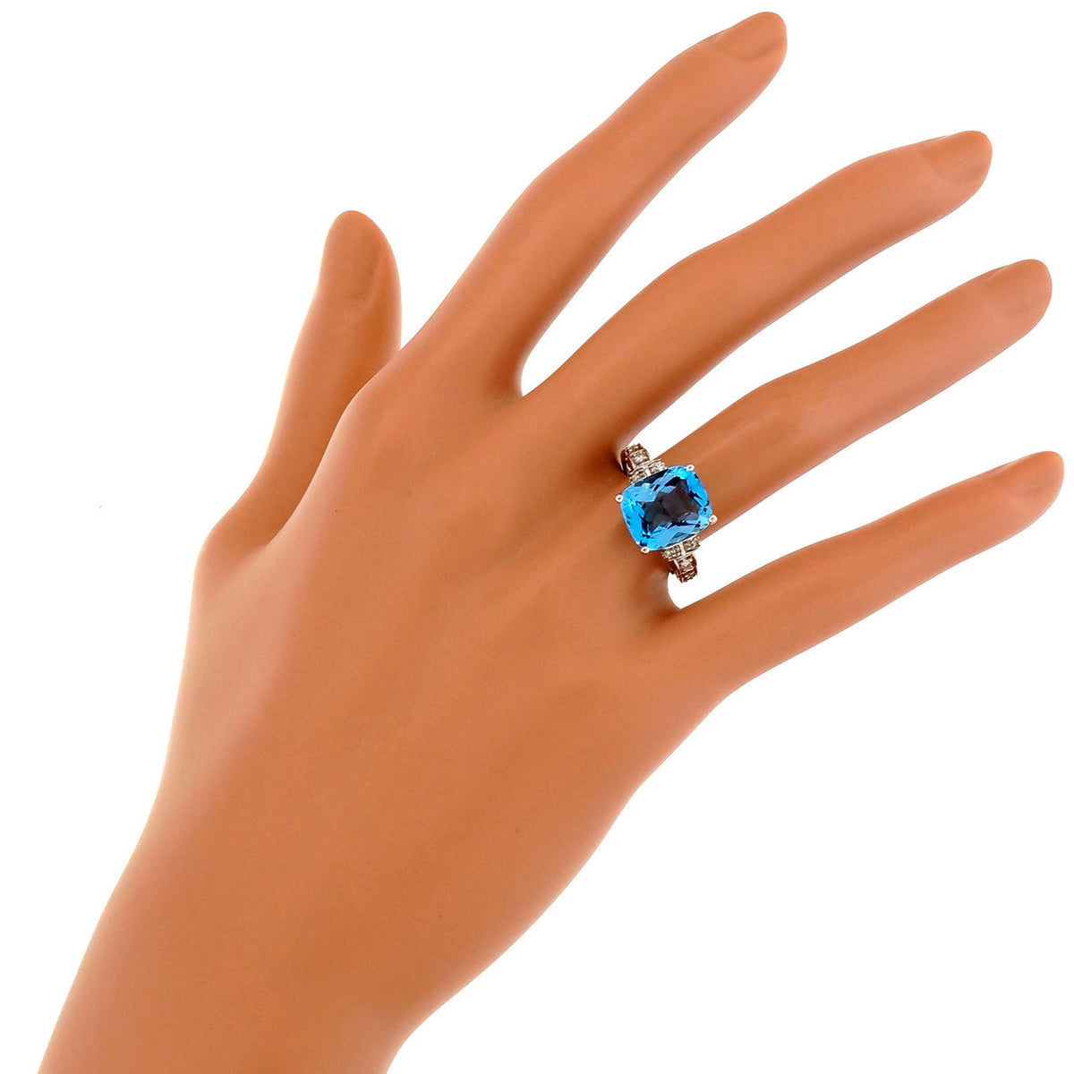 Estate 7.50ct Cushion Blue Topaz 14k White Gold Diamond Ring – image 6