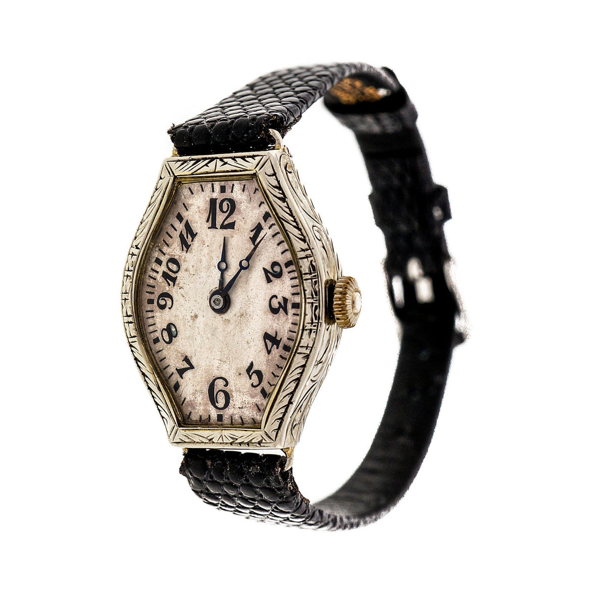 Art Deco Girod White Gold 1930 Wrist Watch Black Dial – image 12