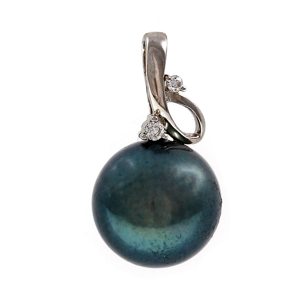 Tahitian South Sea Black Pearl Cultured Pendant 18k White Gold