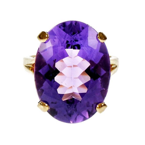Estate Large Oval Amethyst Ring 14k Yellow Gold