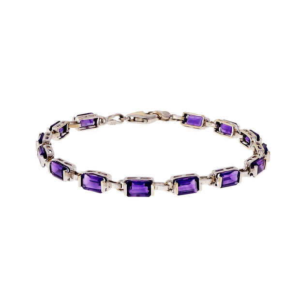 Estate Emerald Cut Amethyst Bracelet 14k White Gold