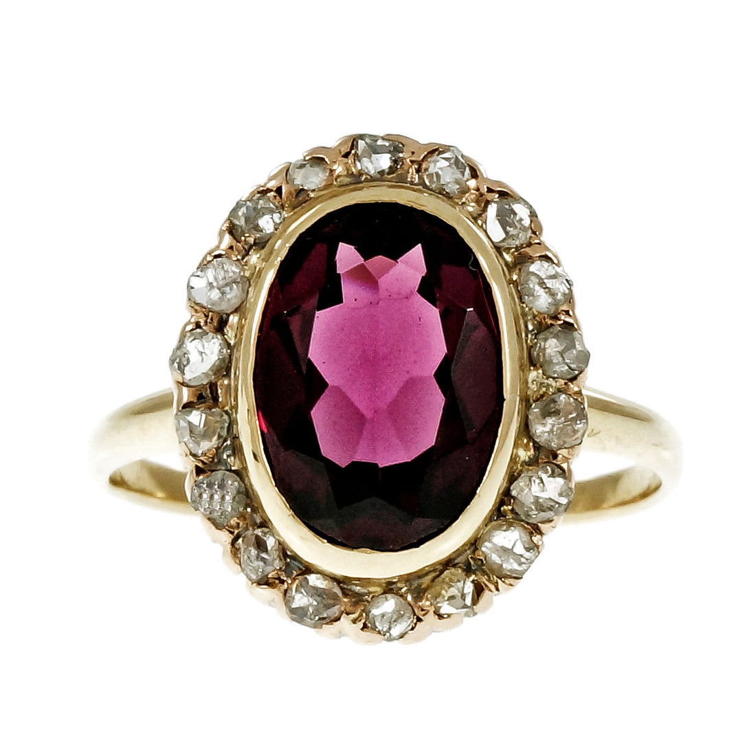 Estate Victorian 1900 Rhodalite Garnet Ring Rose Cut Diamonds 14k – image 2
