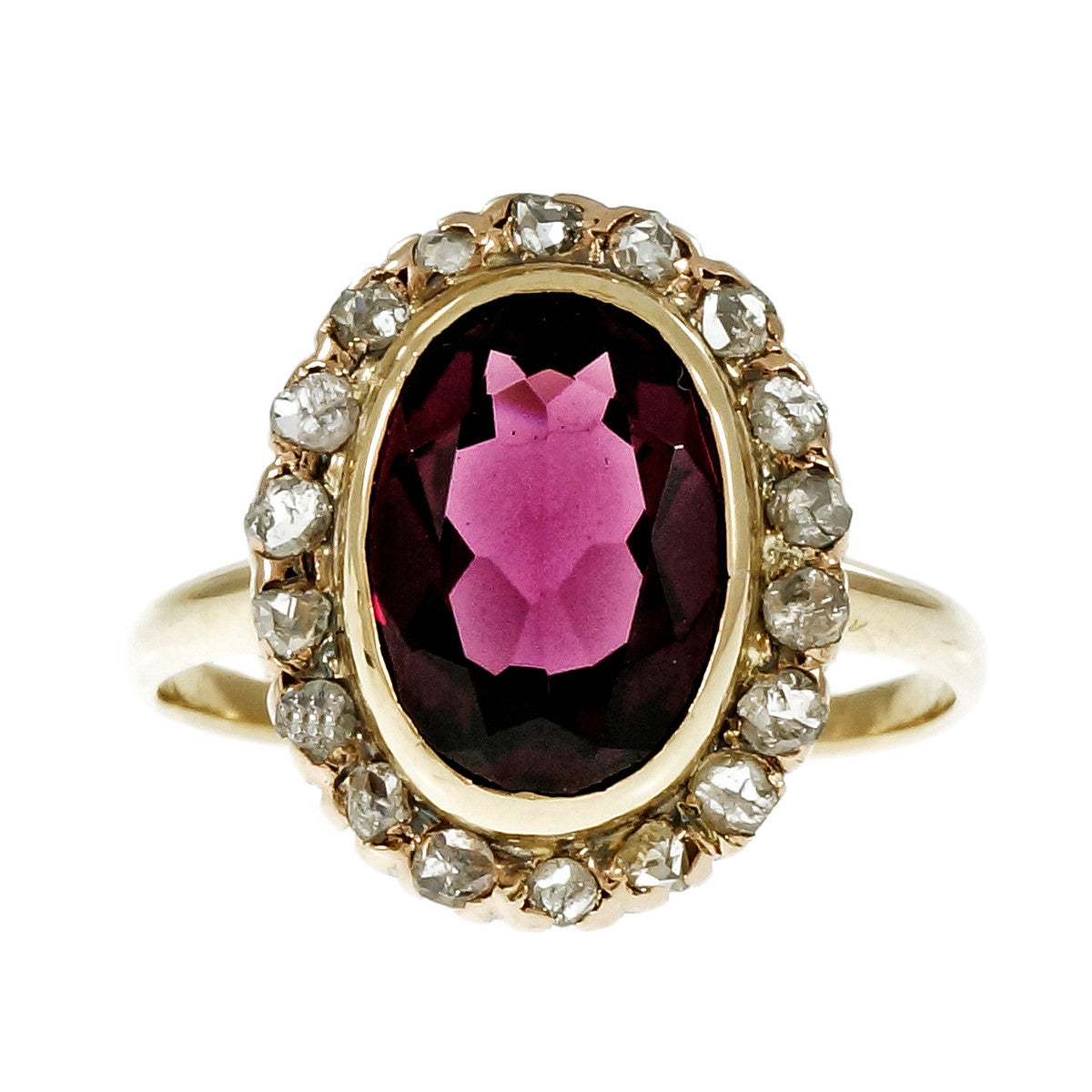 Estate Victorian 1900 Rhodalite Garnet Ring Rose Cut Diamonds 14k – image 2