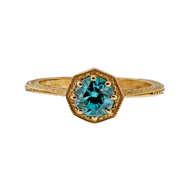 Vintage Art Deco 14k Yellow Gold 1940 – 1950 1.05ct Blue Zircon Ring