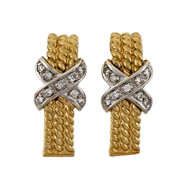 Vintage 3 Row 14k Yellow White gold Diamond “X” Earrings