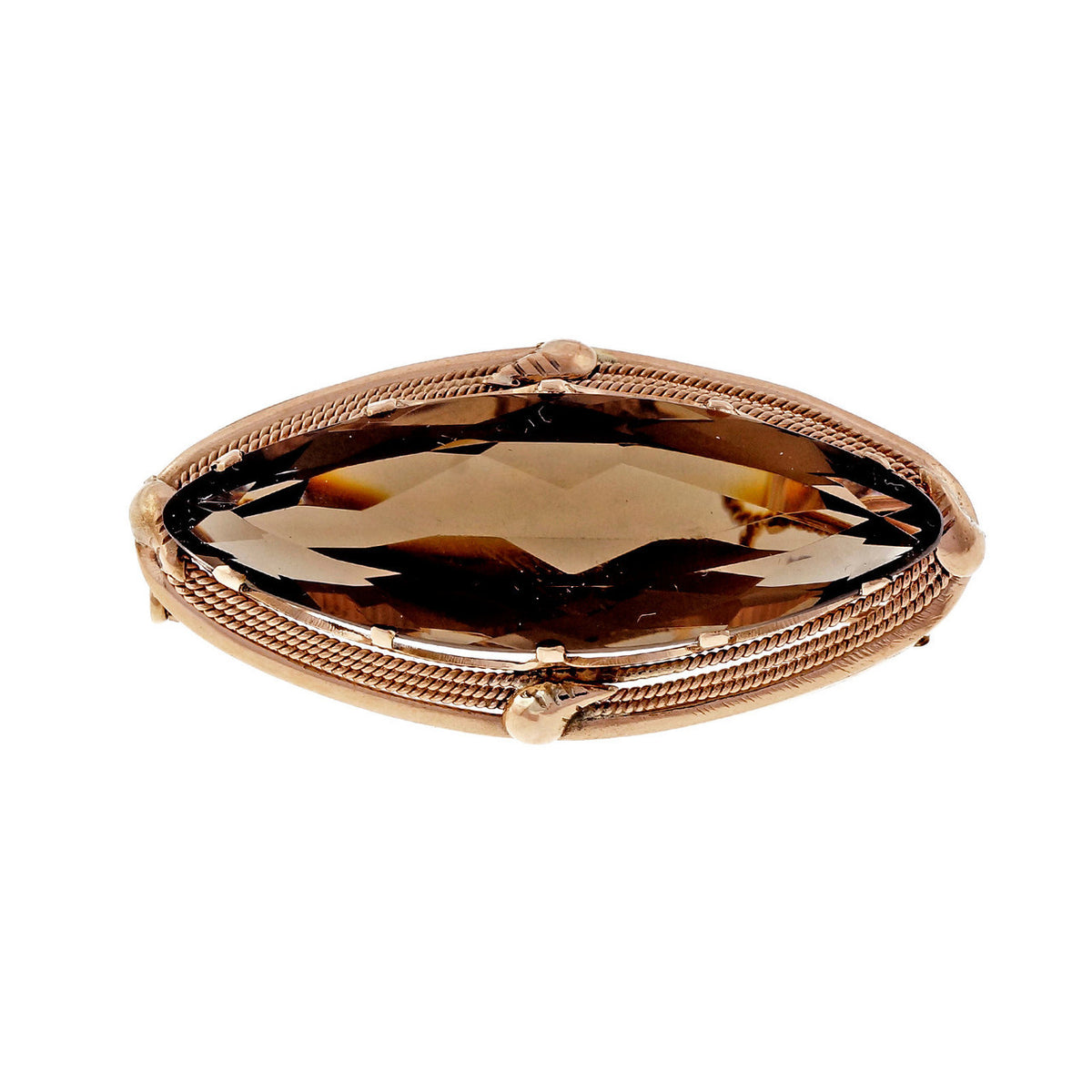 Vintage 1940 Retro 14k Pink Gold Marquise 30.00ct Smoky Quartz Pin Pendant
