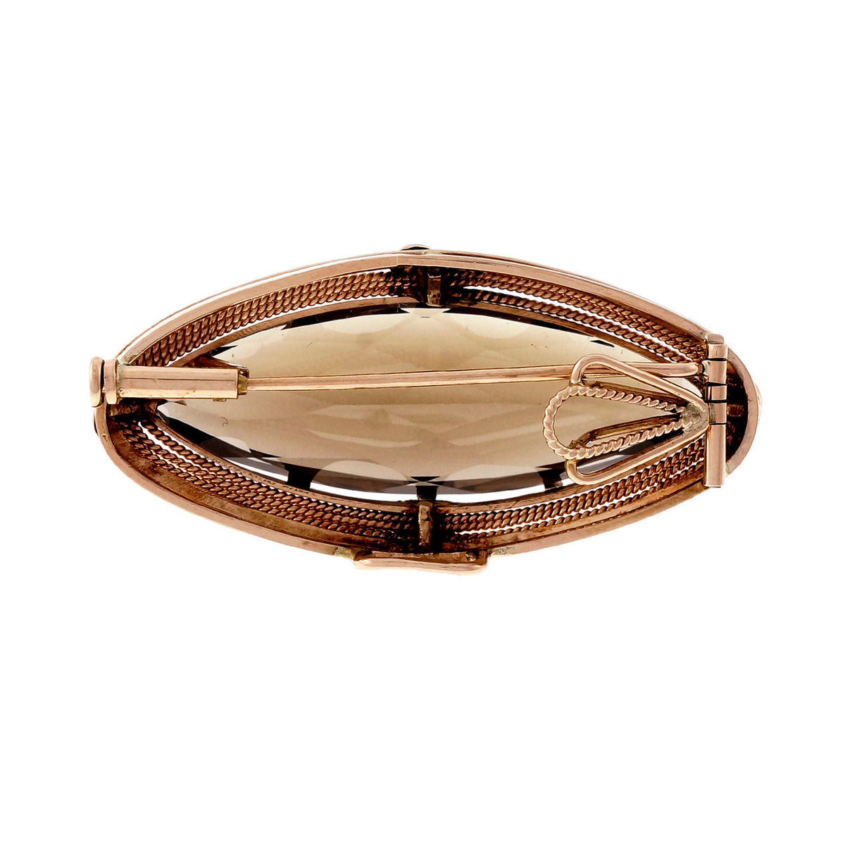 Vintage 1940 Retro 14k Pink Gold Marquise 30.00ct Smoky Quartz Pin Pendant – image 2