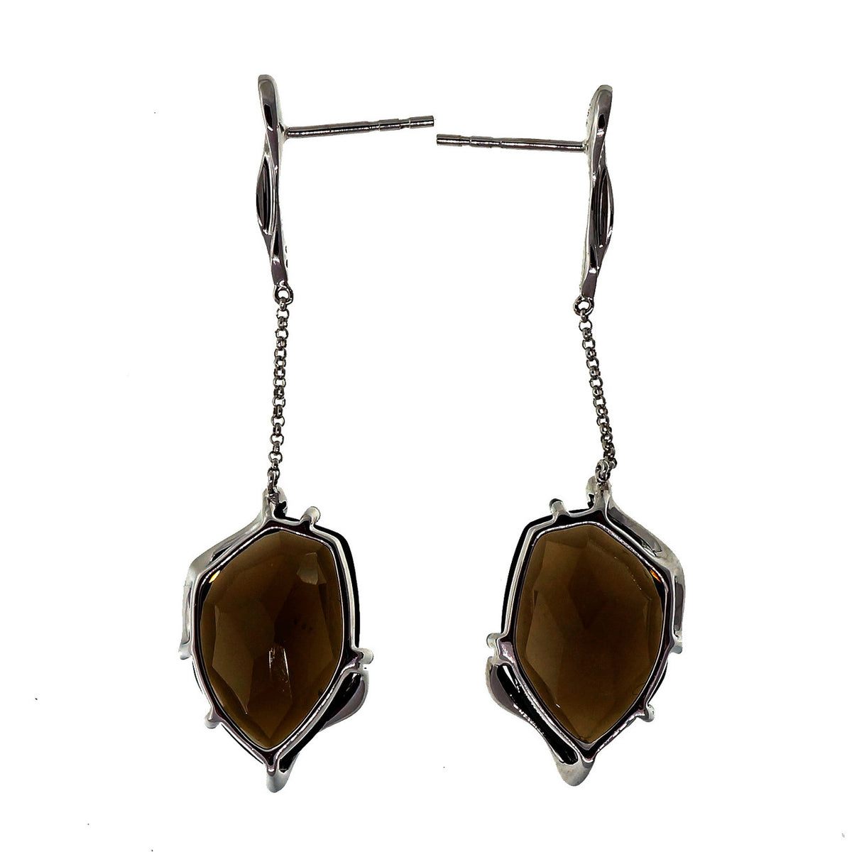 Vintage Fantasy Cut 9.00ct Smoky Quartz 14k White Gold Diamond Dangle Earrings – image 2
