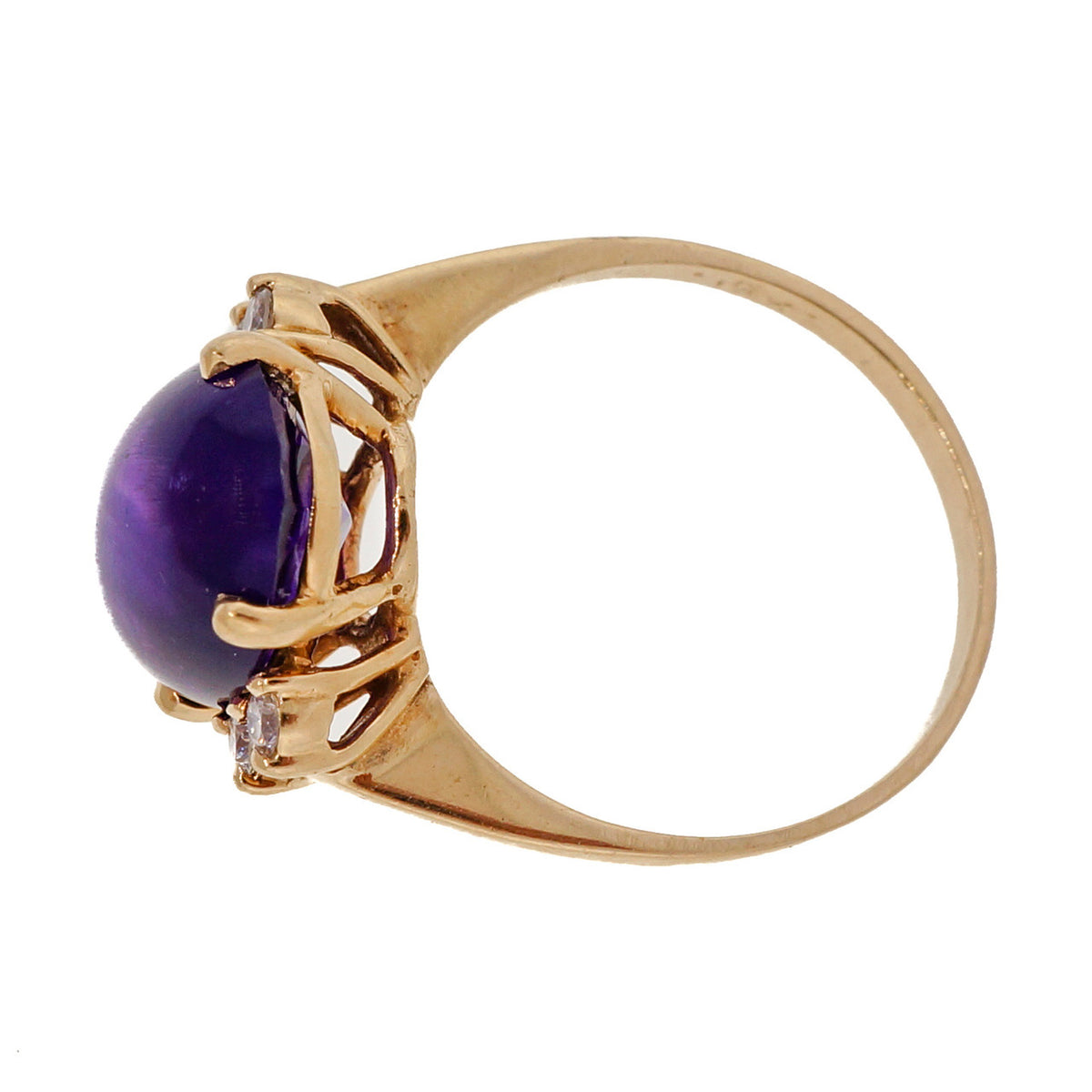 Pink Gold 1940 14k 5.00ct Purple Amethyst Cabochon Diamond Ring – image 7