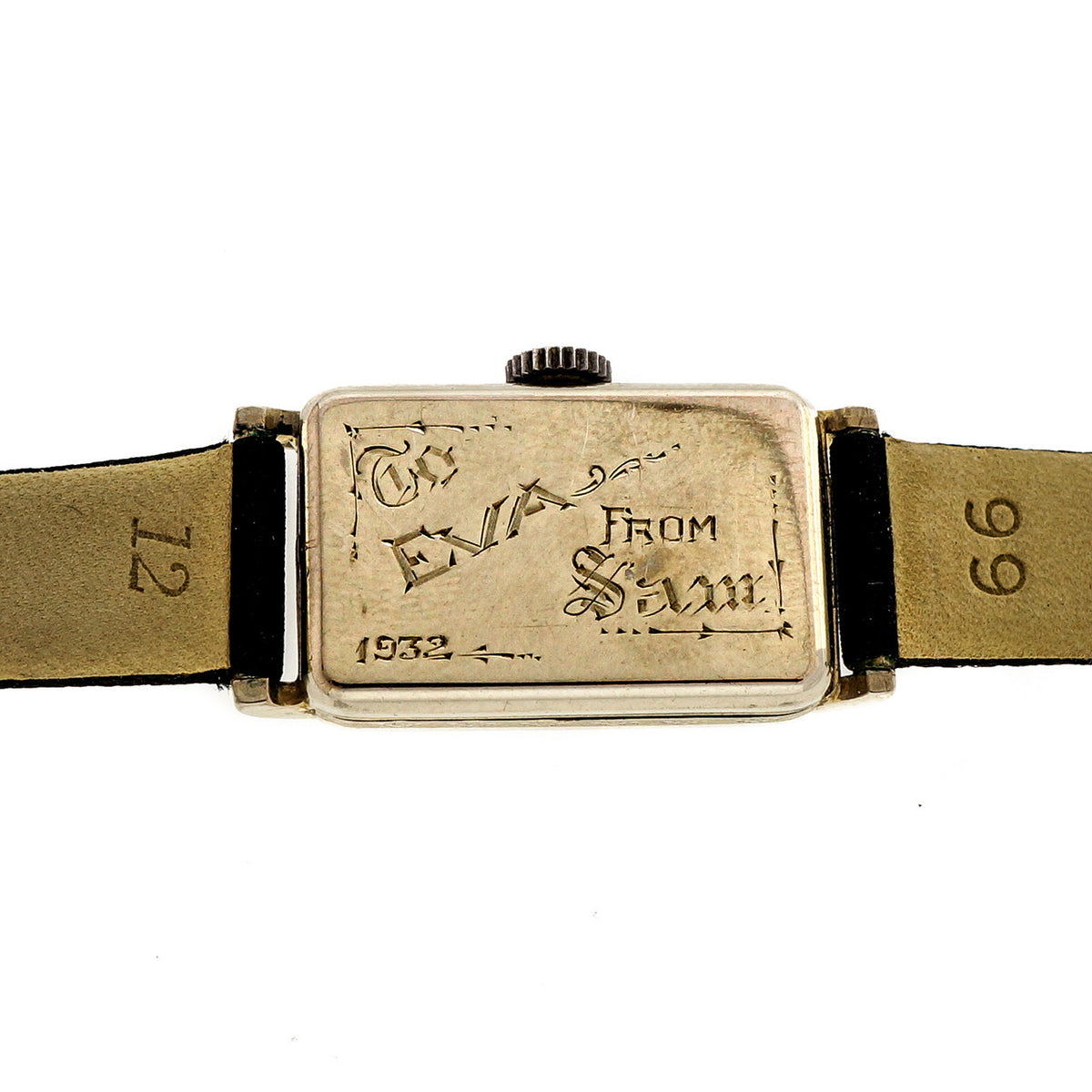 Art Deco 1932 Vintage Elgin 14k White Gold Black Satin Strap Watch – image 8