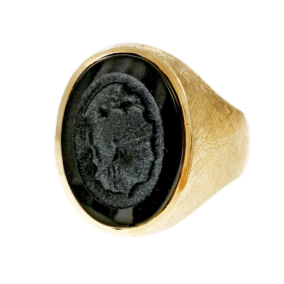 Estate Men’s Carved Black Onyx Ring 14k Yellow Gold