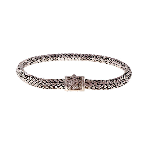 Estate John Hardy 5mm Silver Chain Bracelet With Diamond Clasp