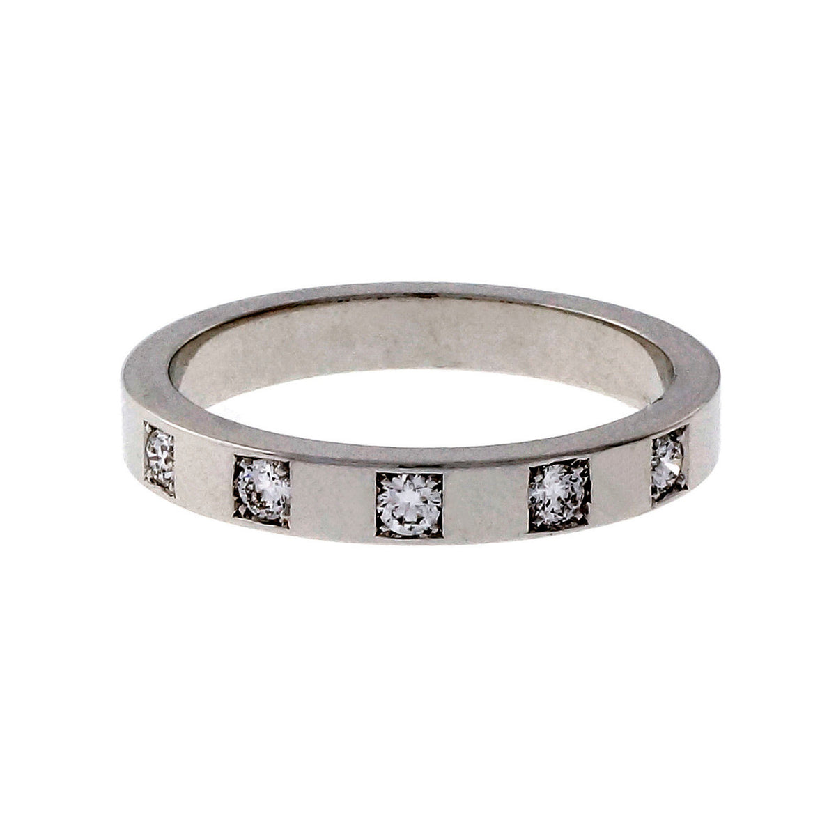 Peter Suchy Ladies 18k White Gold Solid Flat Wedding Band Diamonds 3mm