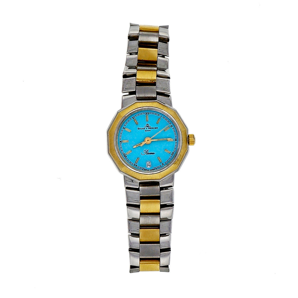Ladies Baume & Mercier Riviera 18k Steel Watch Custom Colored Blue Dial – image 7