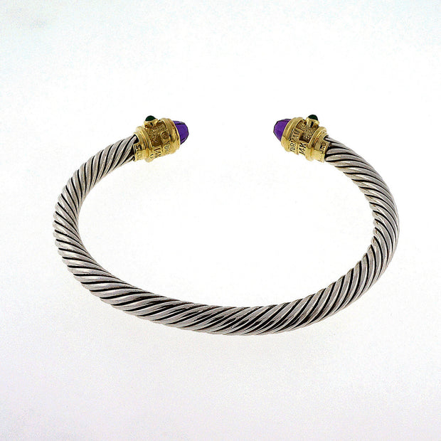 David Yurman  Amethyst Garnet Yellow Gold  Cable Bracelet