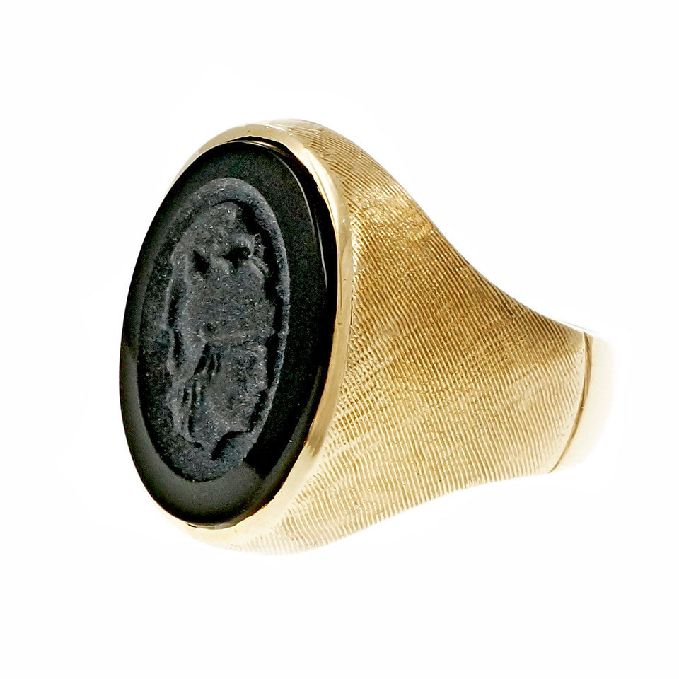 Estate Men’s Carved Black Onyx Ring 14k Yellow Gold – image 2
