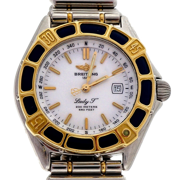 Estate Ladies Breitling Lady J Steel 18k Yellow Gold wrist Watch White Dial
