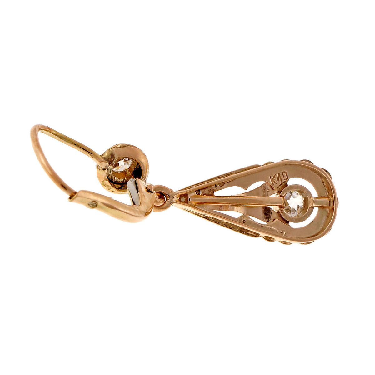 1920 Pink Gold Rose Gold .54ct Old European Cut Dangle Earrings – image 5