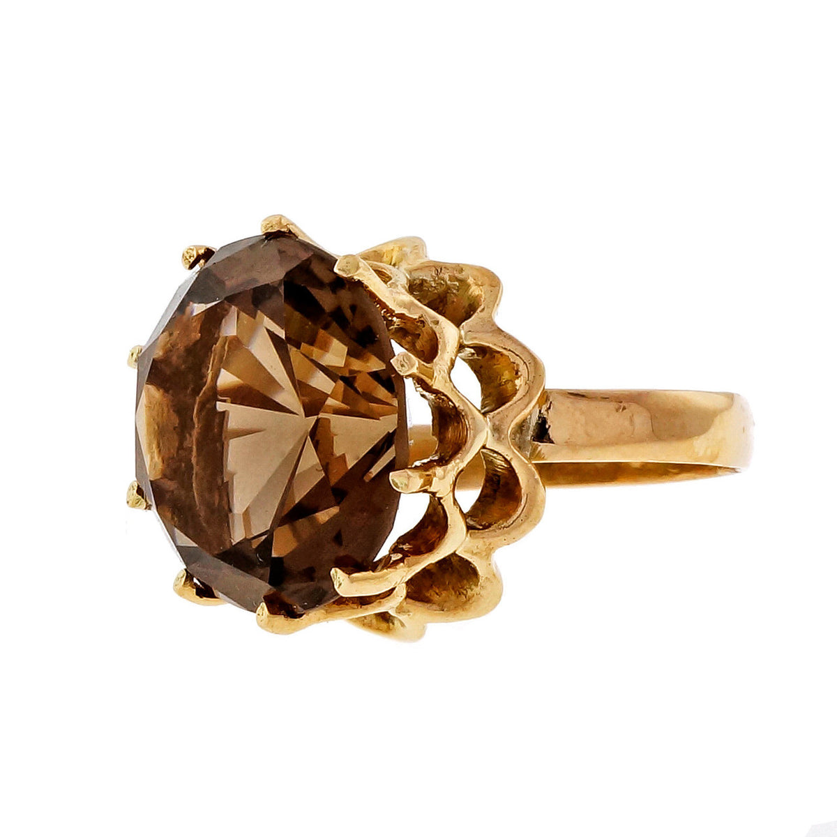 Vintage 1950 5.00ct Smoky Quartz 14k Yellow Gold Ring – image 2