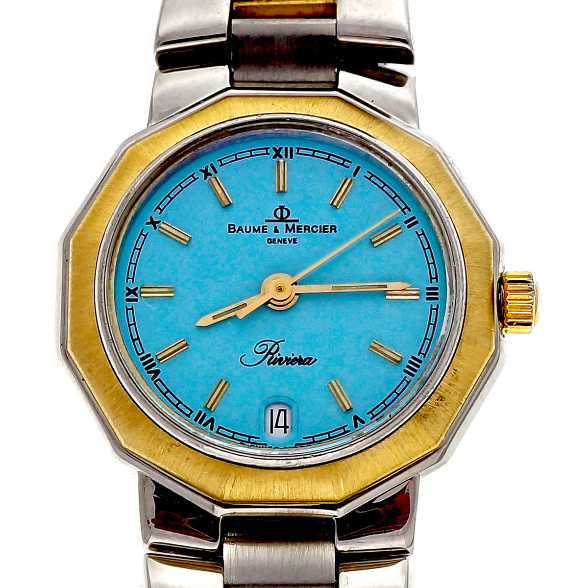 Ladies Baume & Mercier Riviera 18k Steel Watch Custom Colored Blue Dial