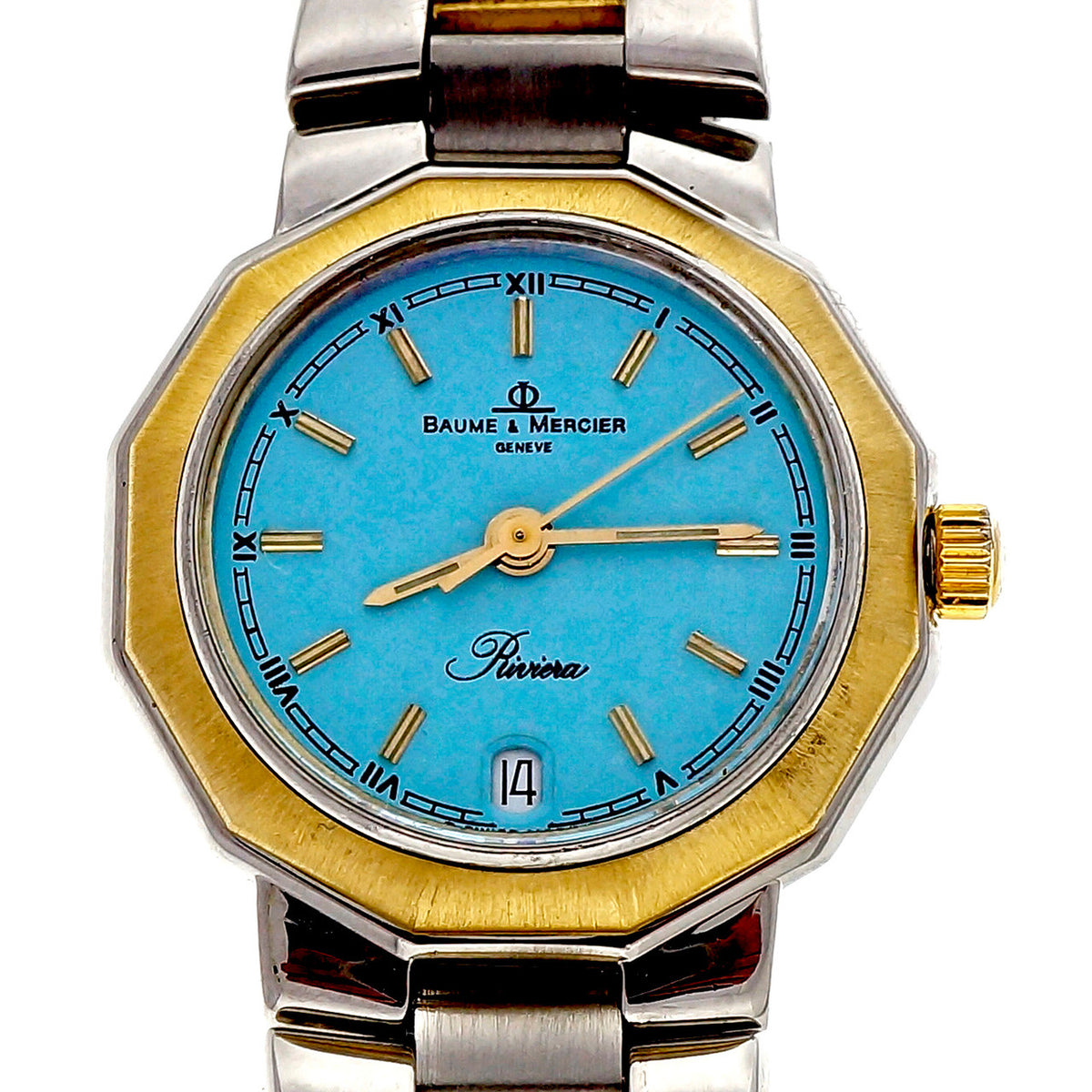 Ladies Baume & Mercier Riviera 18k Steel Watch Custom Colored Blue Dial – image 8
