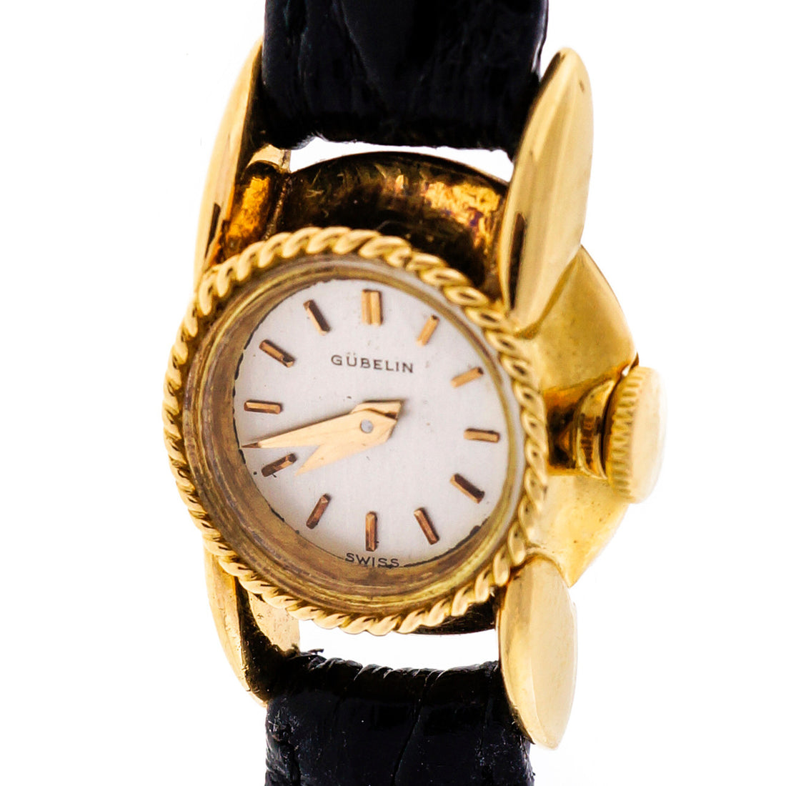 Ladies 1950 18k Gold Gubelin Mid Century Alligator Strap Wrist Watch – image 7