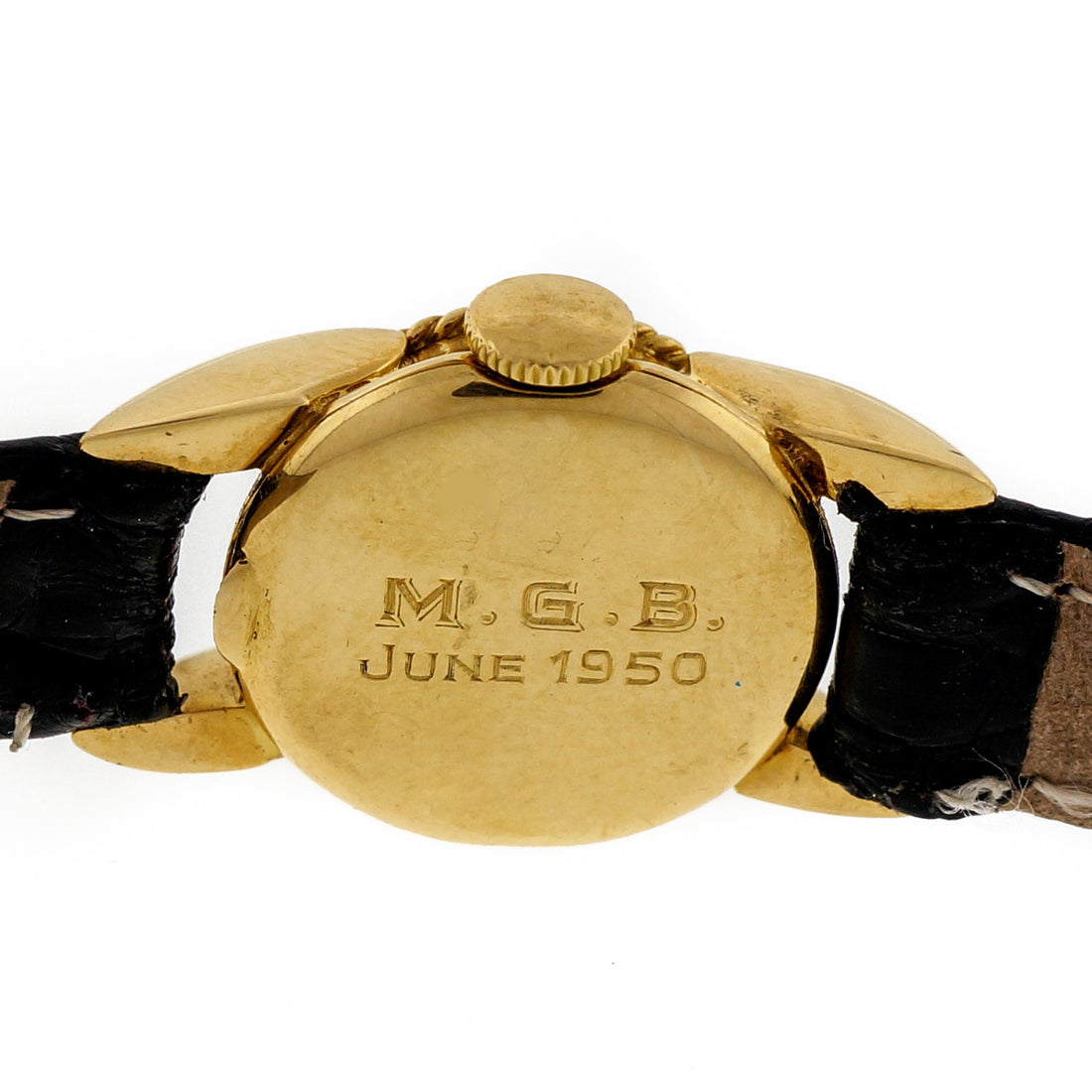 Ladies 1950 18k Gold Gubelin Mid Century Alligator Strap Wrist Watch – image 3