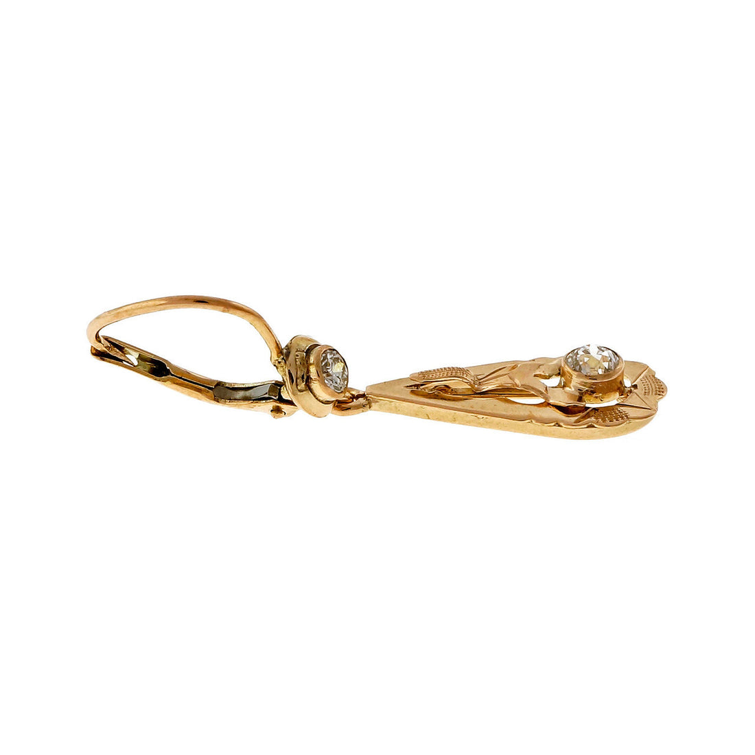 1920 Pink Gold Rose Gold .54ct Old European Cut Dangle Earrings – image 6