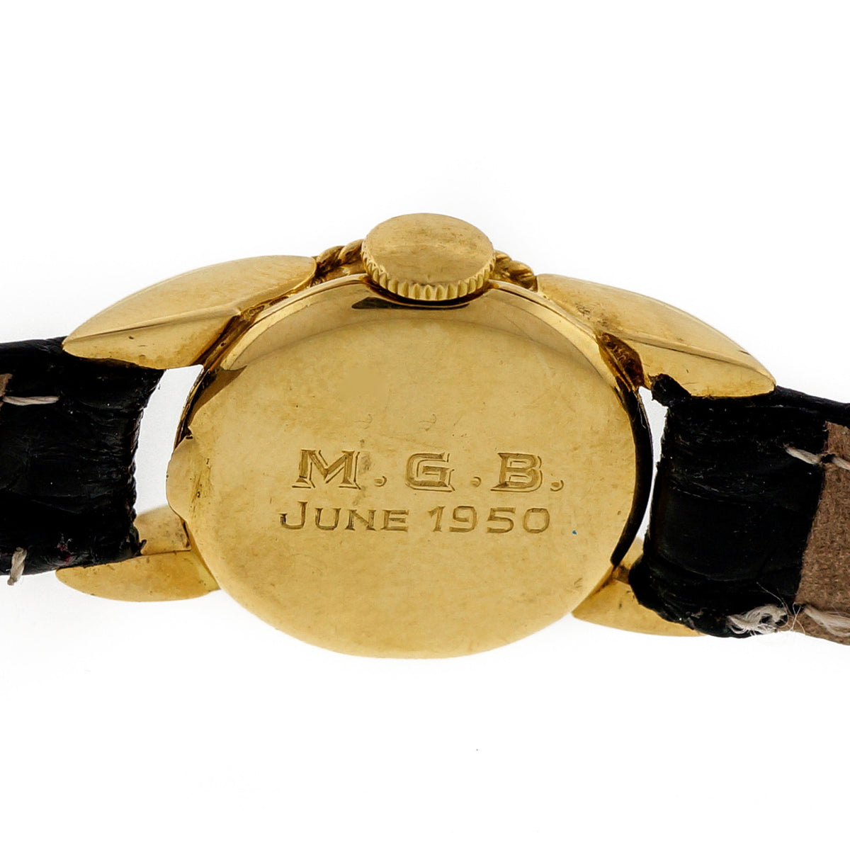 Ladies 1950 18k Gold Gubelin Mid Century Alligator Strap Wrist Watch – image 8