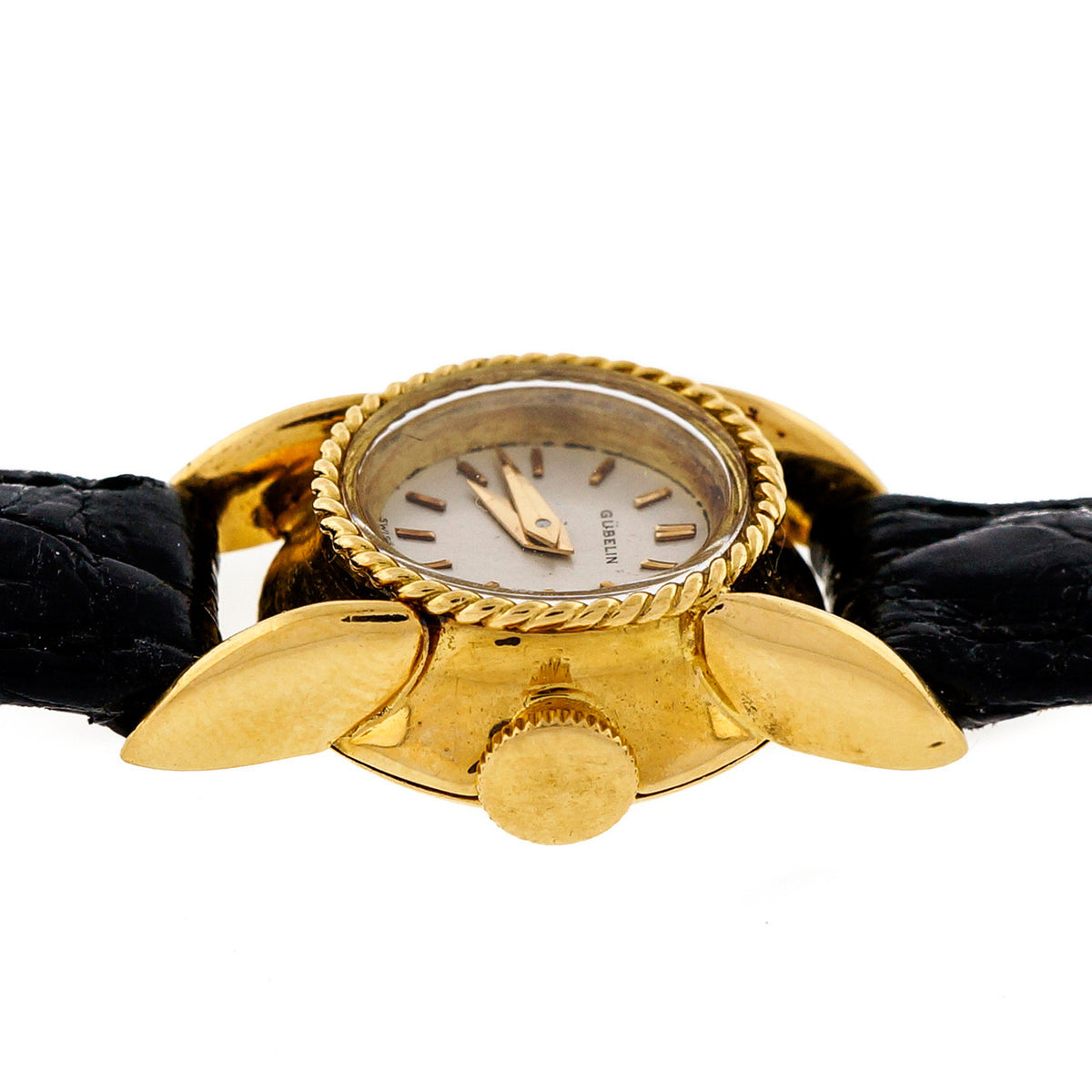 Ladies 1950 18k Gold Gubelin Mid Century Alligator Strap Wrist Watch – image 4