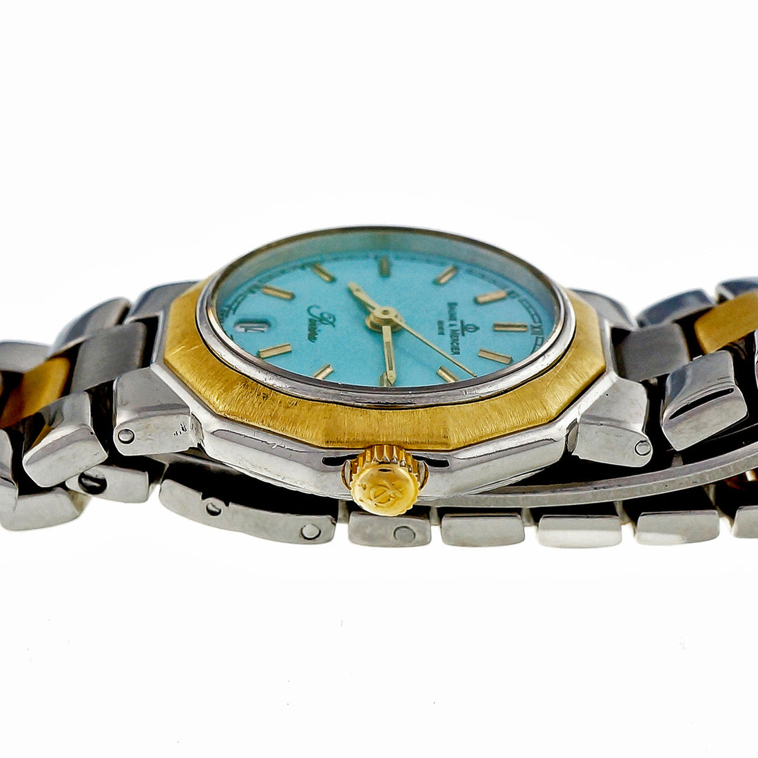 Ladies Baume & Mercier Riviera 18k Steel Watch Custom Colored Blue Dial – image 4
