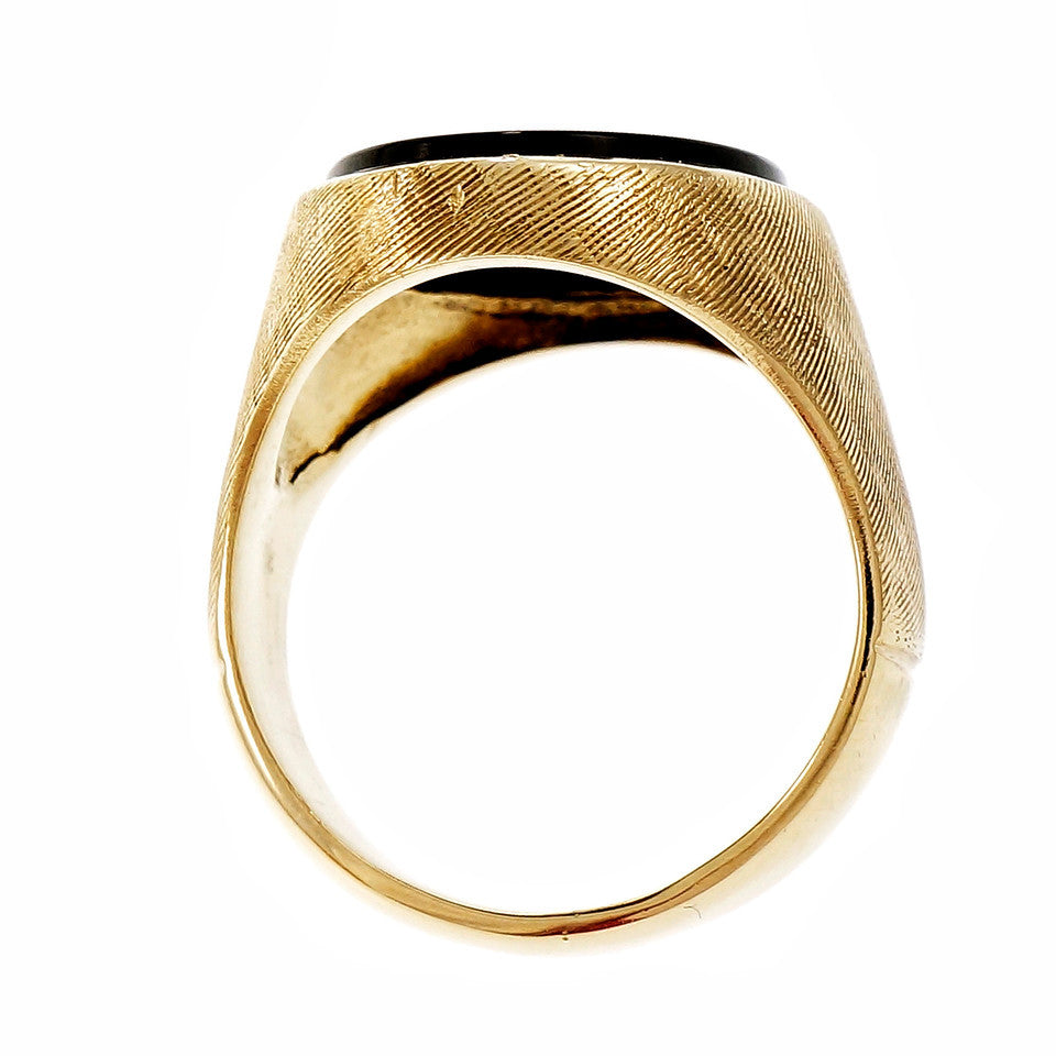 Estate Men’s Carved Black Onyx Ring 14k Yellow Gold – image 5