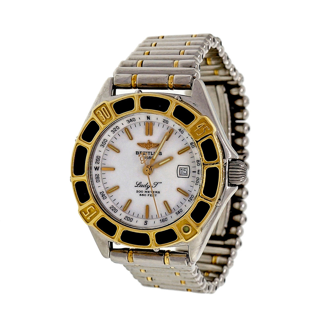 Estate Ladies Breitling Lady J Steel 18k Yellow Gold wrist Watch White Dial – image 6