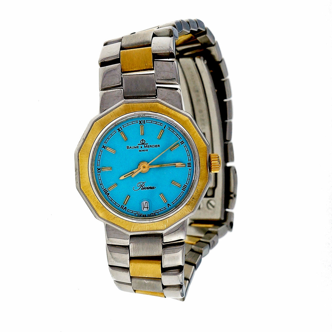 Ladies Baume & Mercier Riviera 18k Steel Watch Custom Colored Blue Dial – image 6