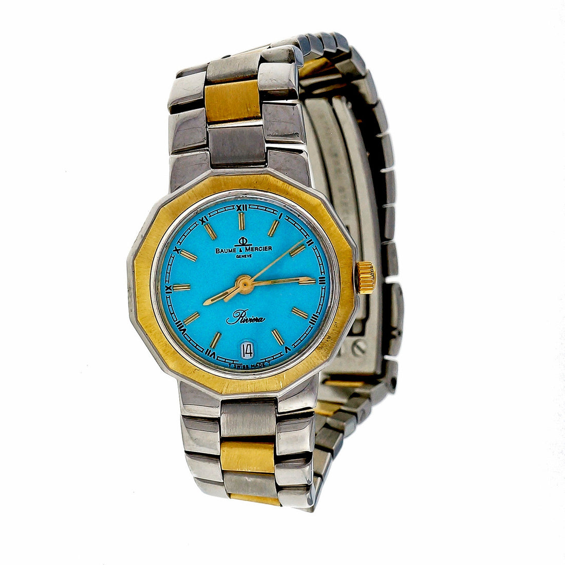 Ladies Baume & Mercier Riviera 18k Steel Watch Custom Colored Blue Dial – image 12