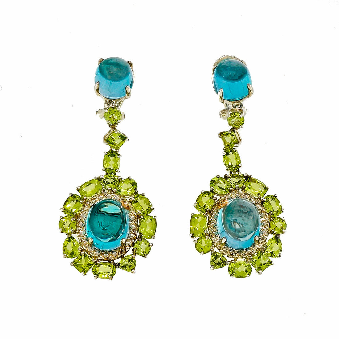 Bellari 10.30ct Blue Topaz Peridot Silver Pink Gold Dangle Earrings – image 3