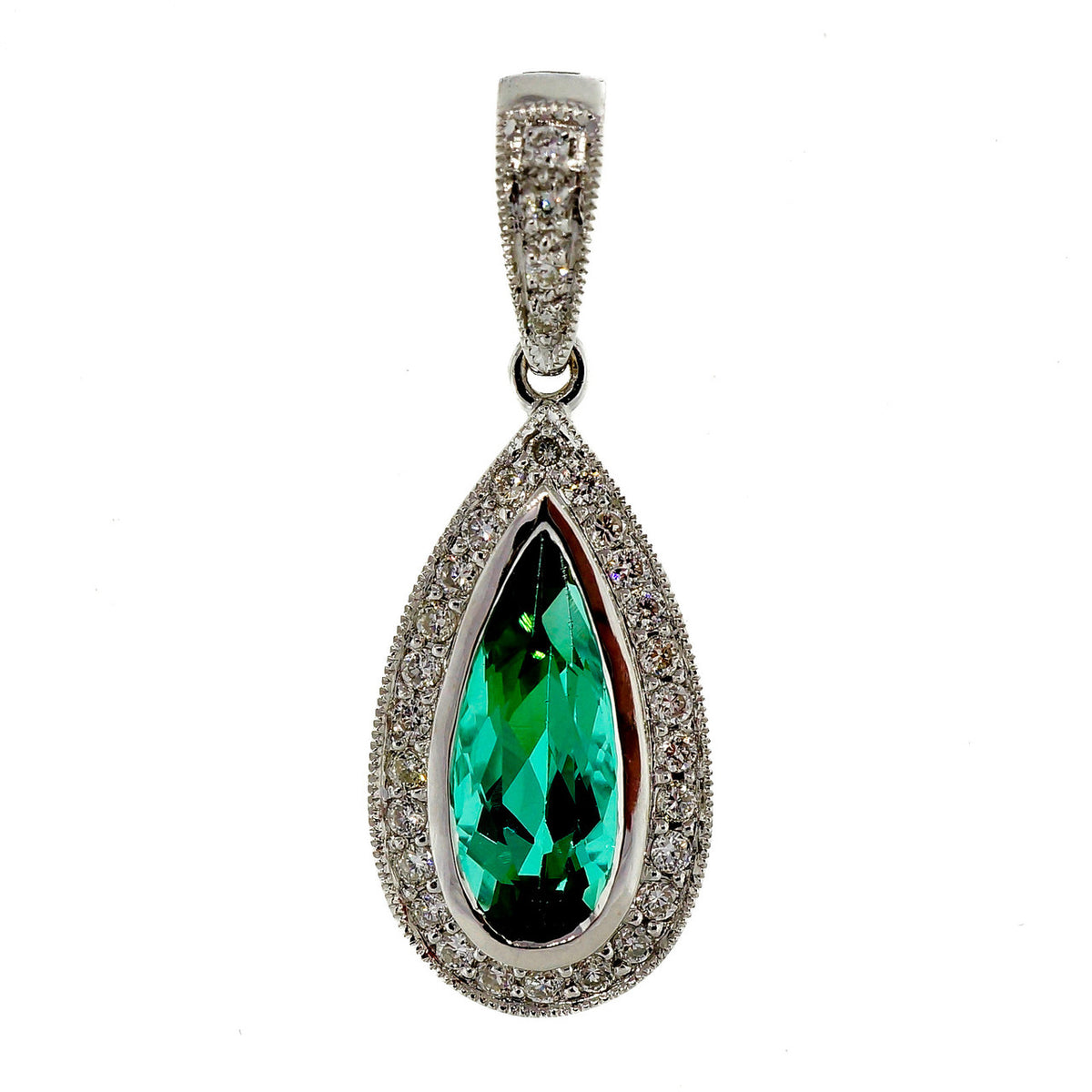 Fine 1.03ct Green Tourmaline Diamond 18k White Gold Pendant Enhancer