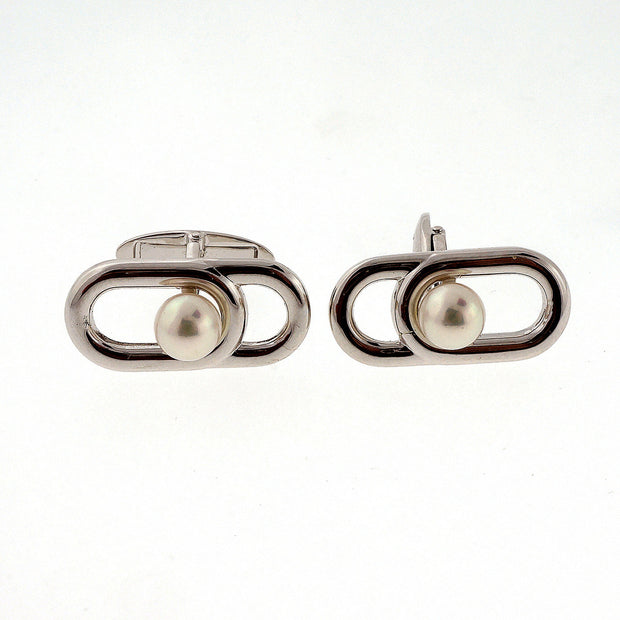 Vintage Estate 6mm Mikimoto Cultured Pearl Silver Cufflinks